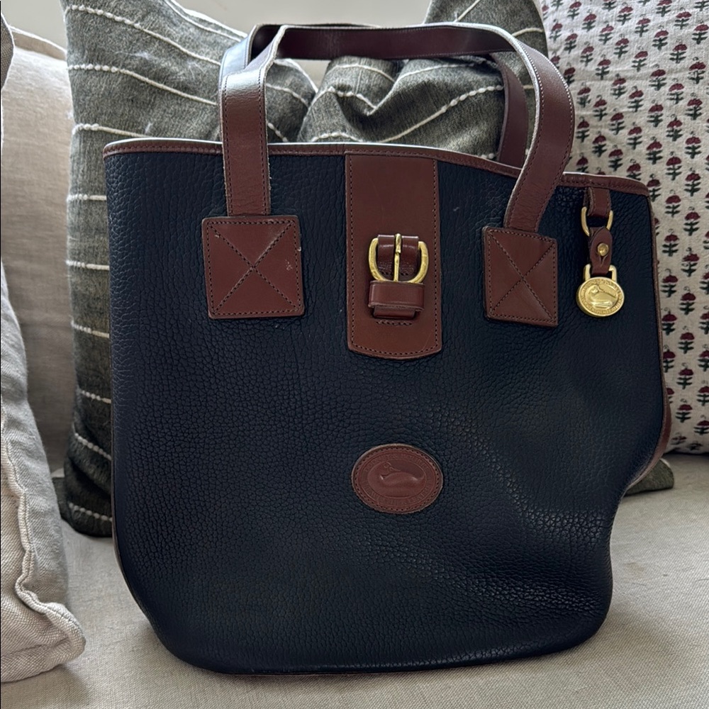 Vintage Dooney and Bourke Black and Brown Leather Tote Bag